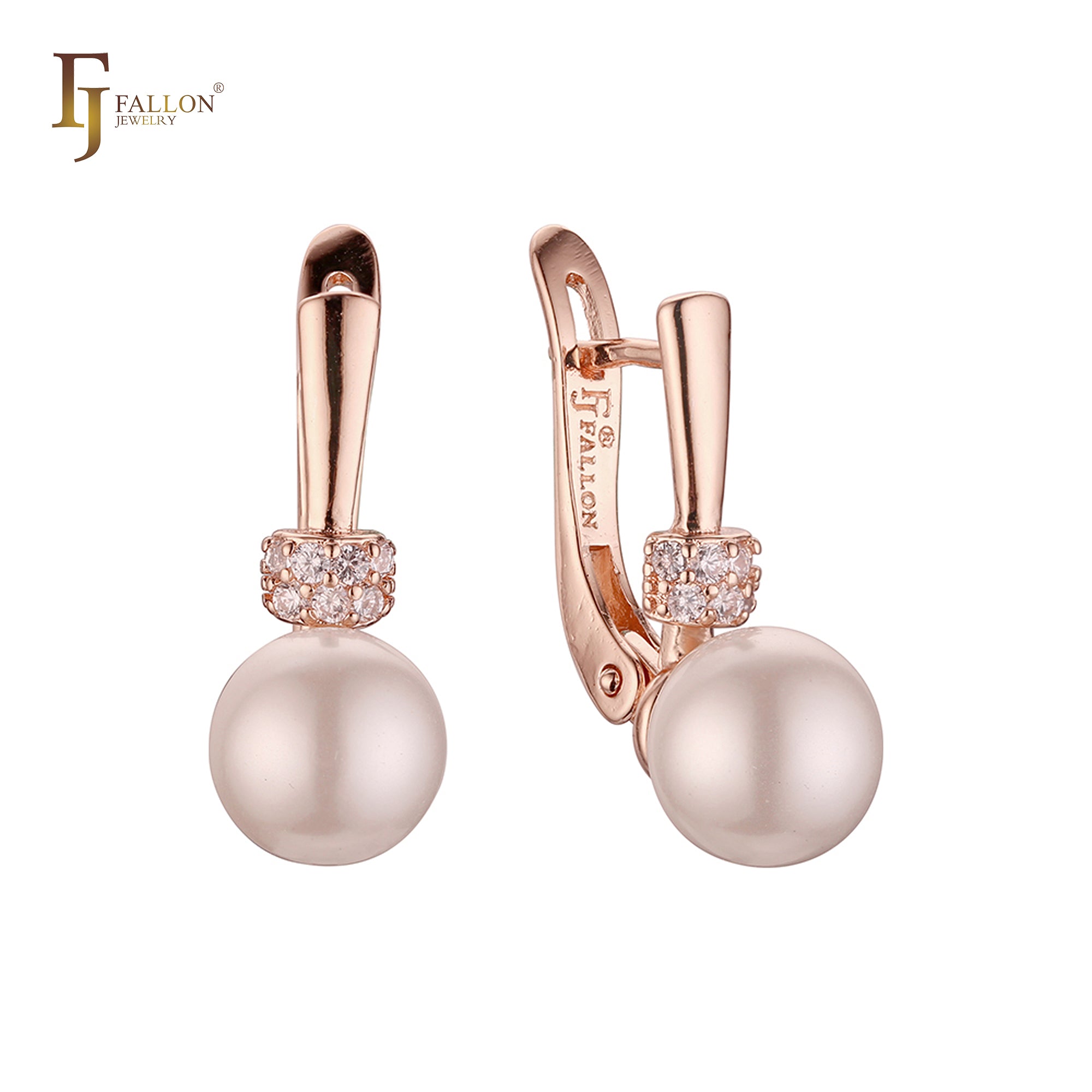 Pearl earrings in 14K Gold, Rose Gold, two tone plating colors