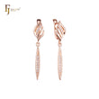 Feather cluster paved white CZs Rose Gold drop Russian Lock Earrings