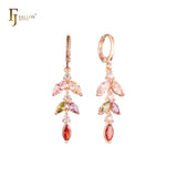 CLuster colorful stones Rose Gold drop Huggie Earrings