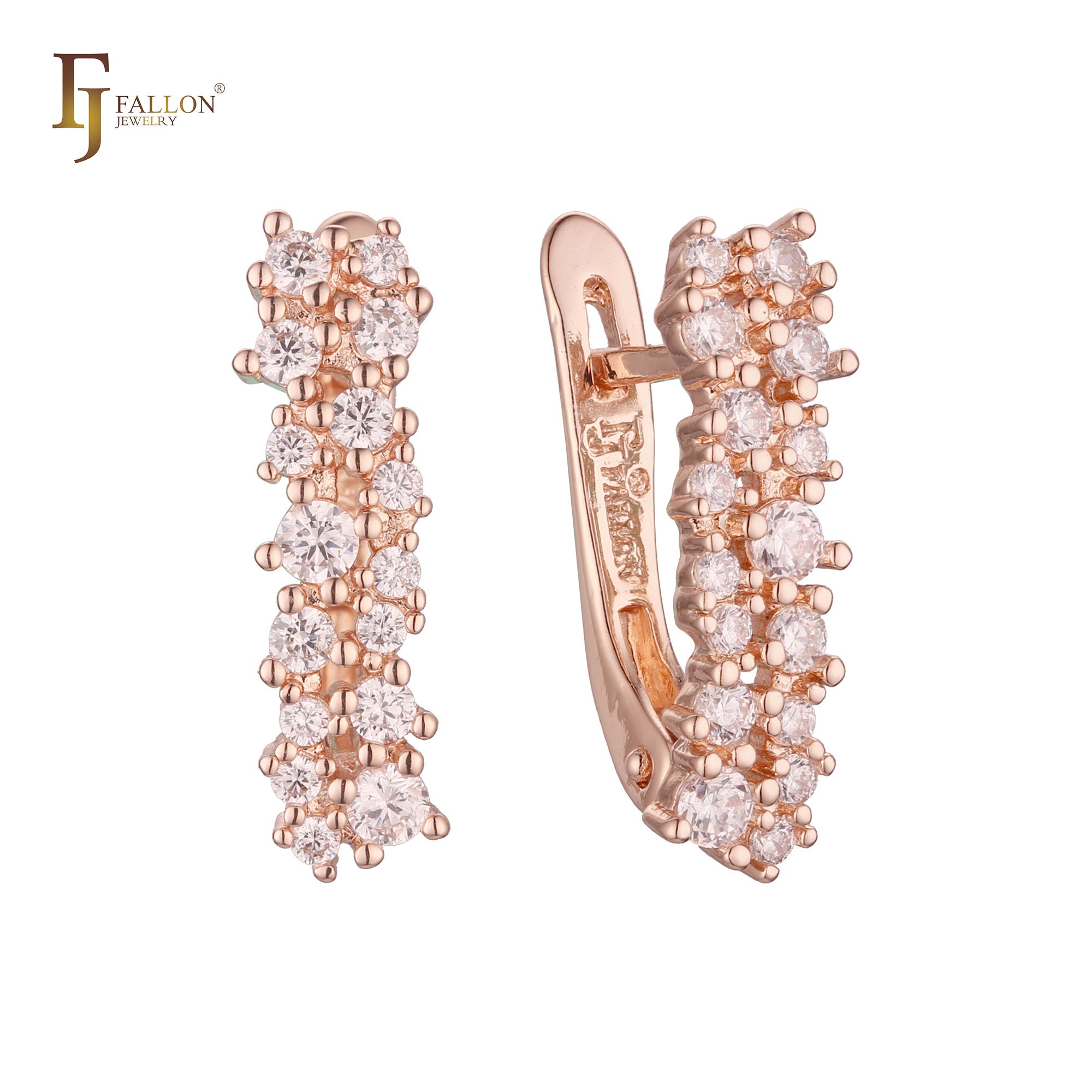 Luxurious cluster white CZs Rose Gold Russian Lock Earrings