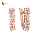 Luxurious cluster white CZs Rose Gold Russian Lock Earrings