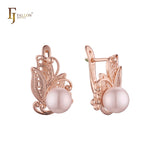 Aretes mariposa perla en Oro 14K, baño de Oro Rosa colores
