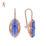Gold Wire Hook Earrings – Oval Purple CZ with Filigree Frame | Elegant Pierced Jewelry by FJ