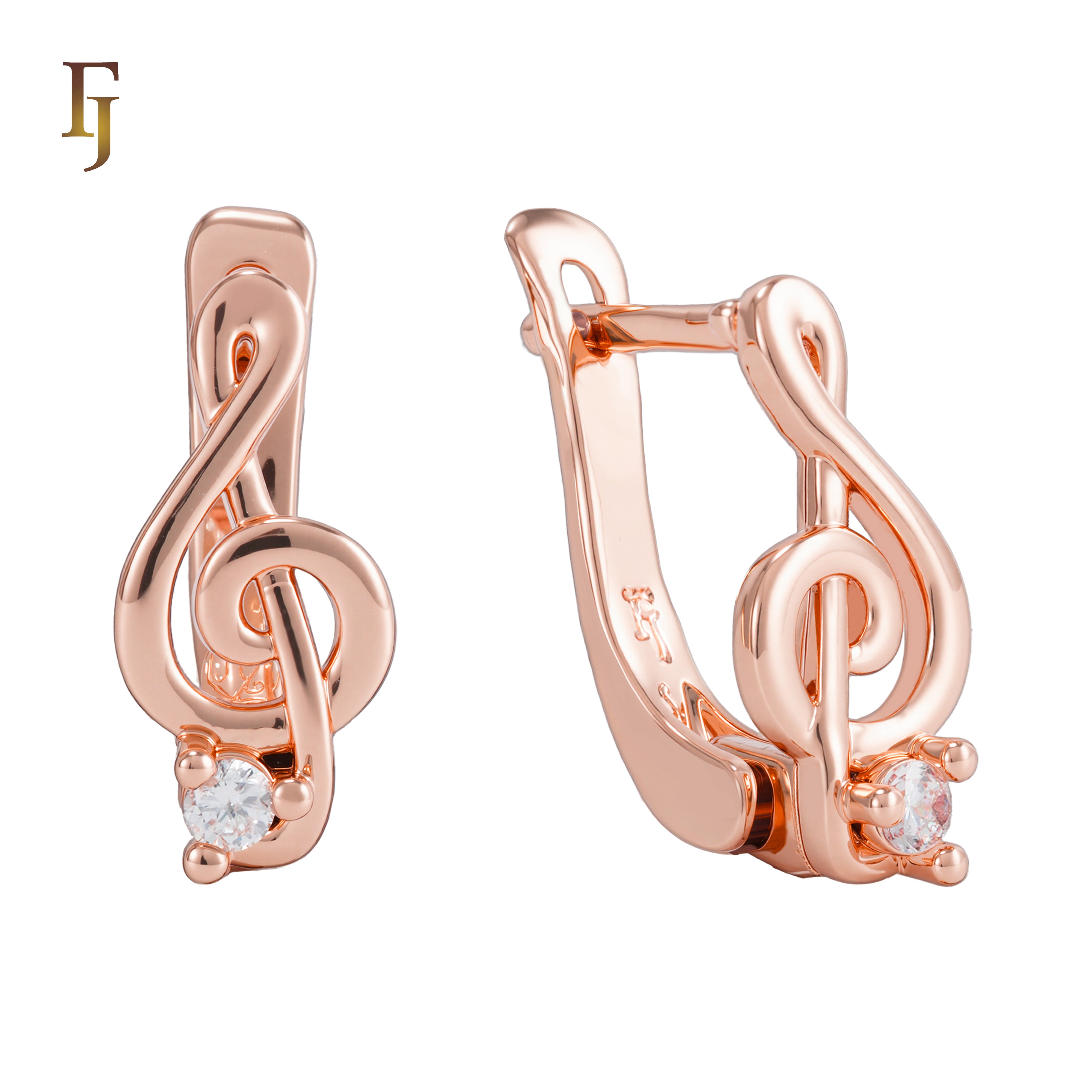 Gold-Plated Treble Clef Russian Lock Earrings with CZ – Music Note Inspired Jewelry