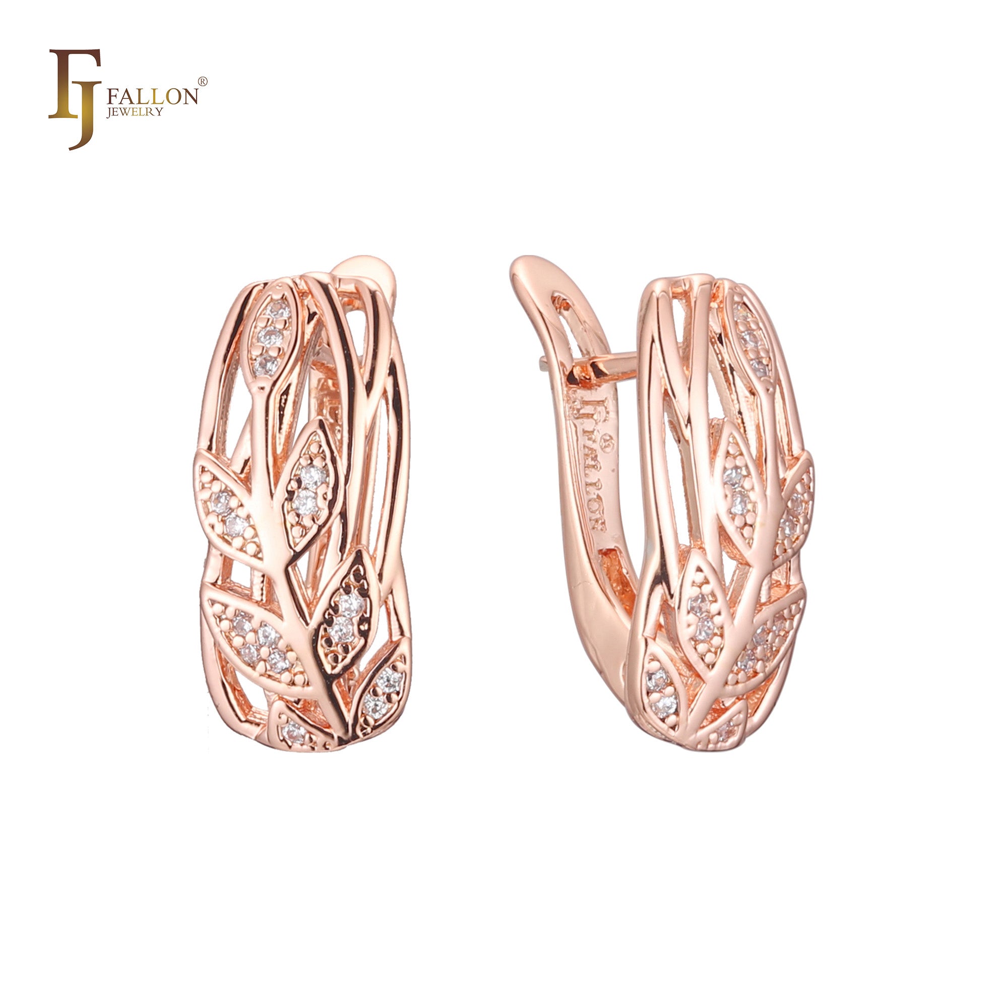 Leaves cluster earrings in 14K Gold, Rose Gold, two tone plating colors