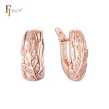 Leaves cluster earrings in 14K Gold, Rose Gold, two tone plating colors