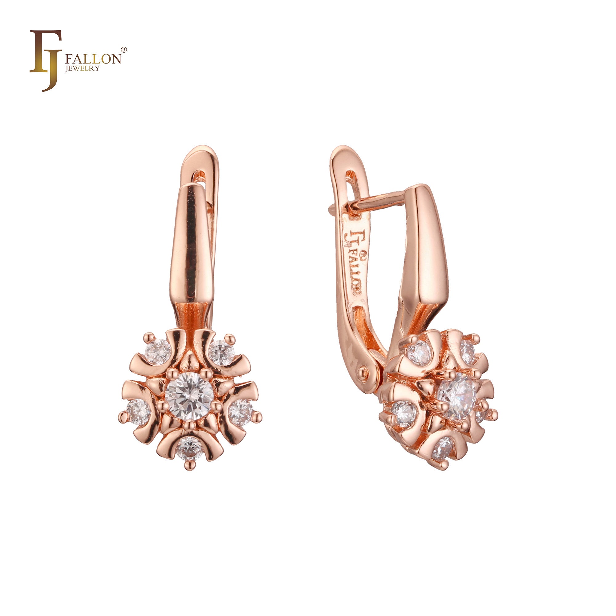 Flower earrings in 14K Gold, Rose Gold, two tone plating colors
