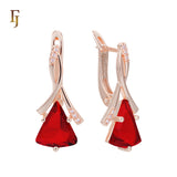 🔥 Gold Russian Lock Earrings – Blue Triangle CZ Drop with Crisscross Pavé Design | Elegant Non-Tarnish Jewelry by FJ