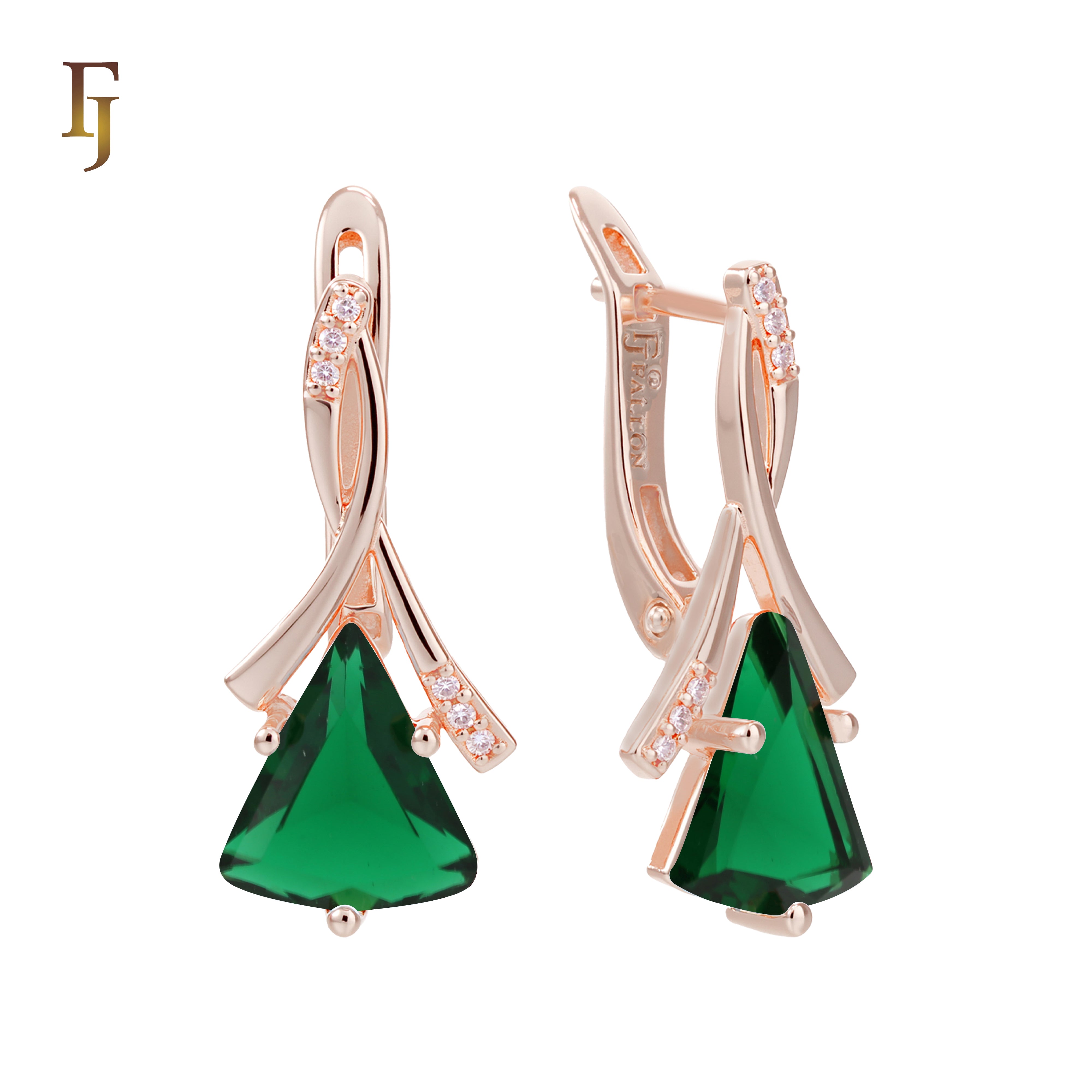 🔥 Gold Russian Lock Earrings – Blue Triangle CZ Drop with Crisscross Pavé Design | Elegant Non-Tarnish Jewelry by FJ