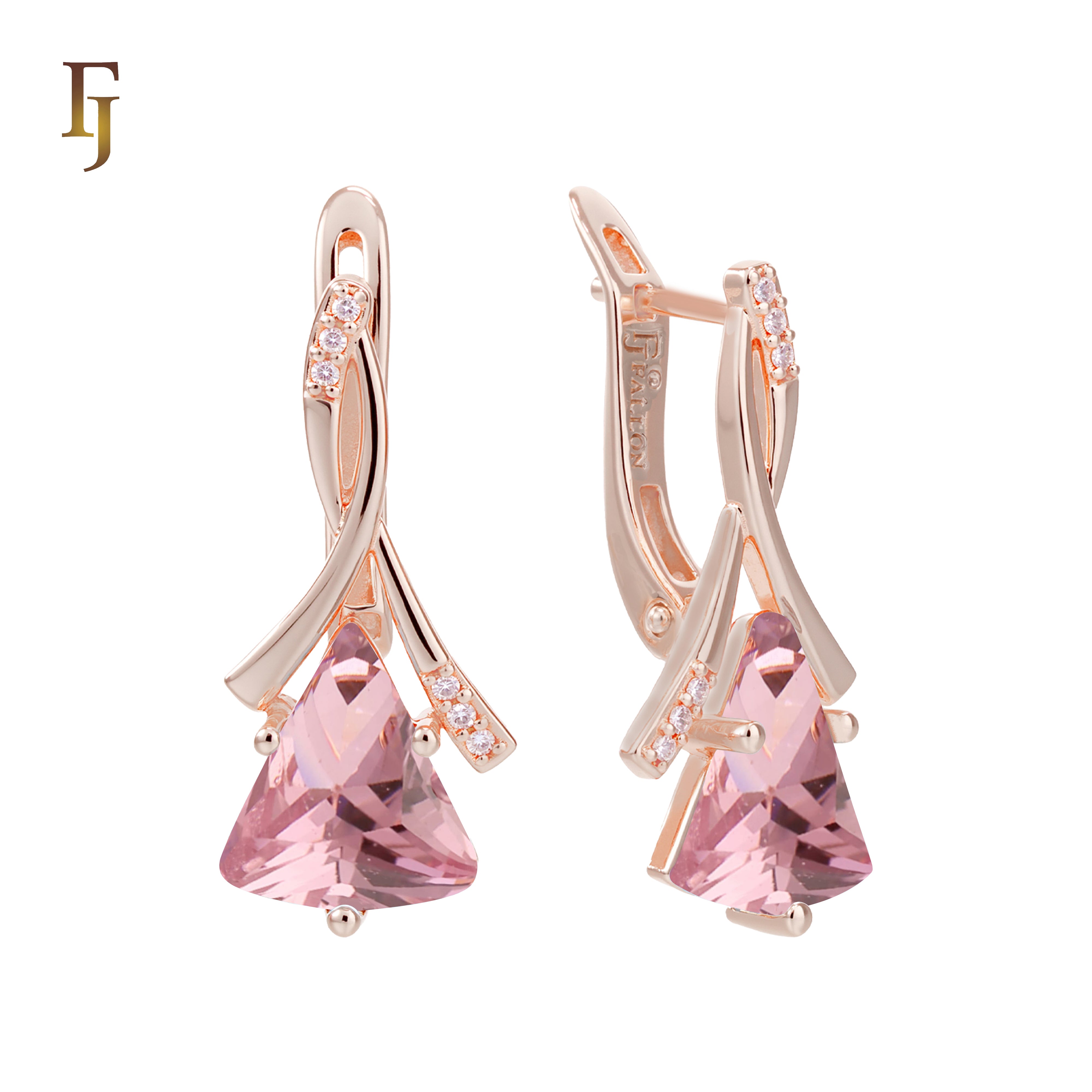 🔥 Gold Russian Lock Earrings – Blue Triangle CZ Drop with Crisscross Pavé Design | Elegant Non-Tarnish Jewelry by FJ
