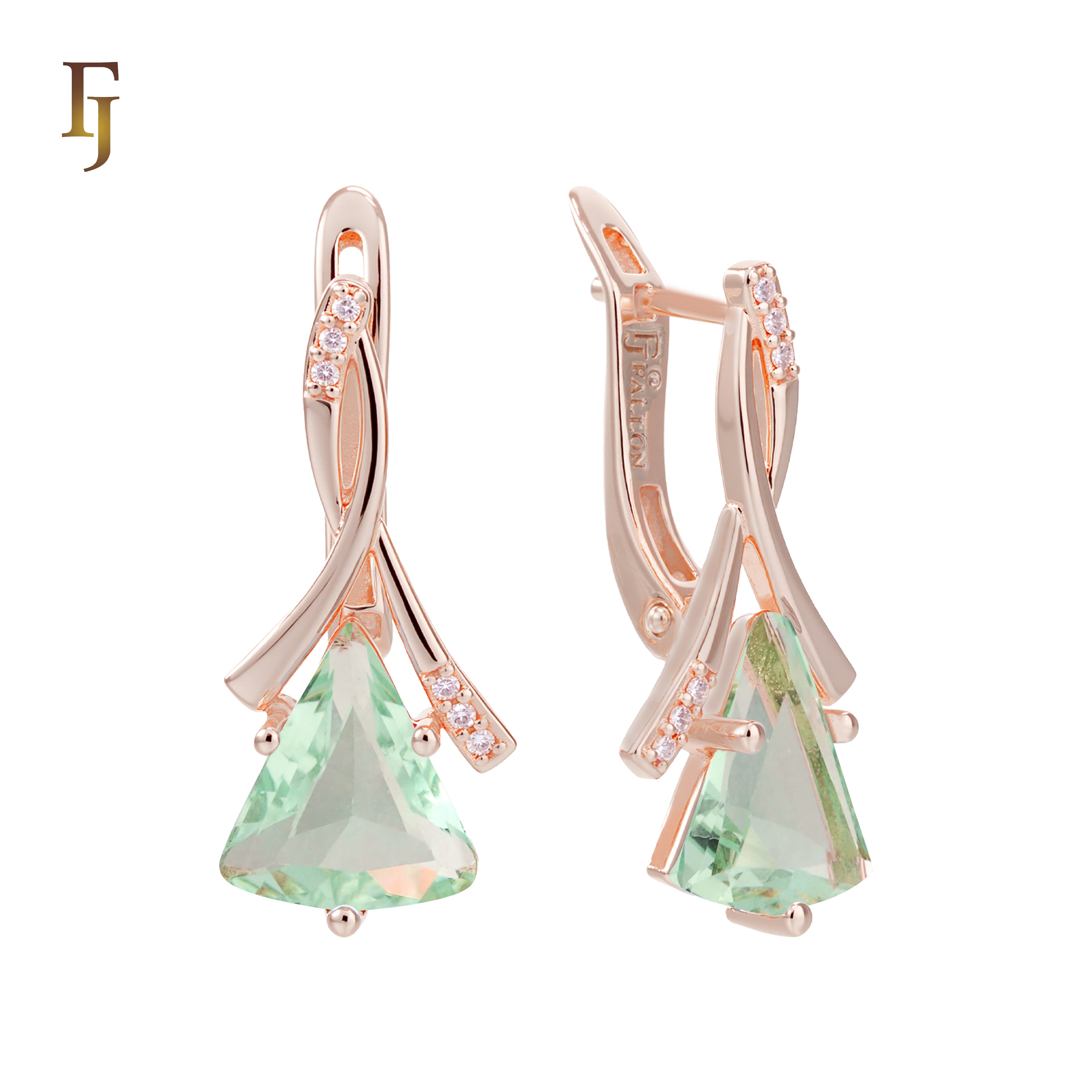 🔥 Gold Russian Lock Earrings – Blue Triangle CZ Drop with Crisscross Pavé Design | Elegant Non-Tarnish Jewelry by FJ