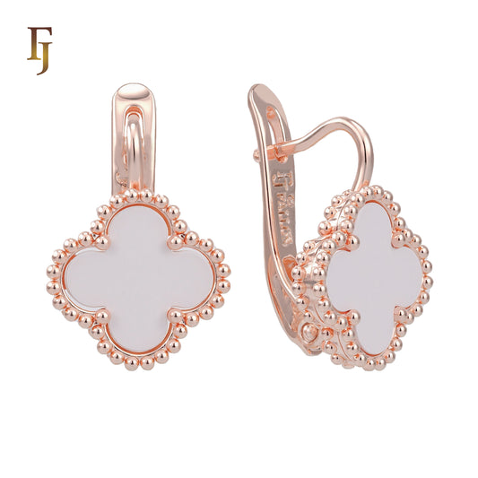 🔥 Rose Gold Russian Lock Earrings – Colorful Clover Enamel with Beaded Frame | Classic Non-Tarnish Jewelry by FJ