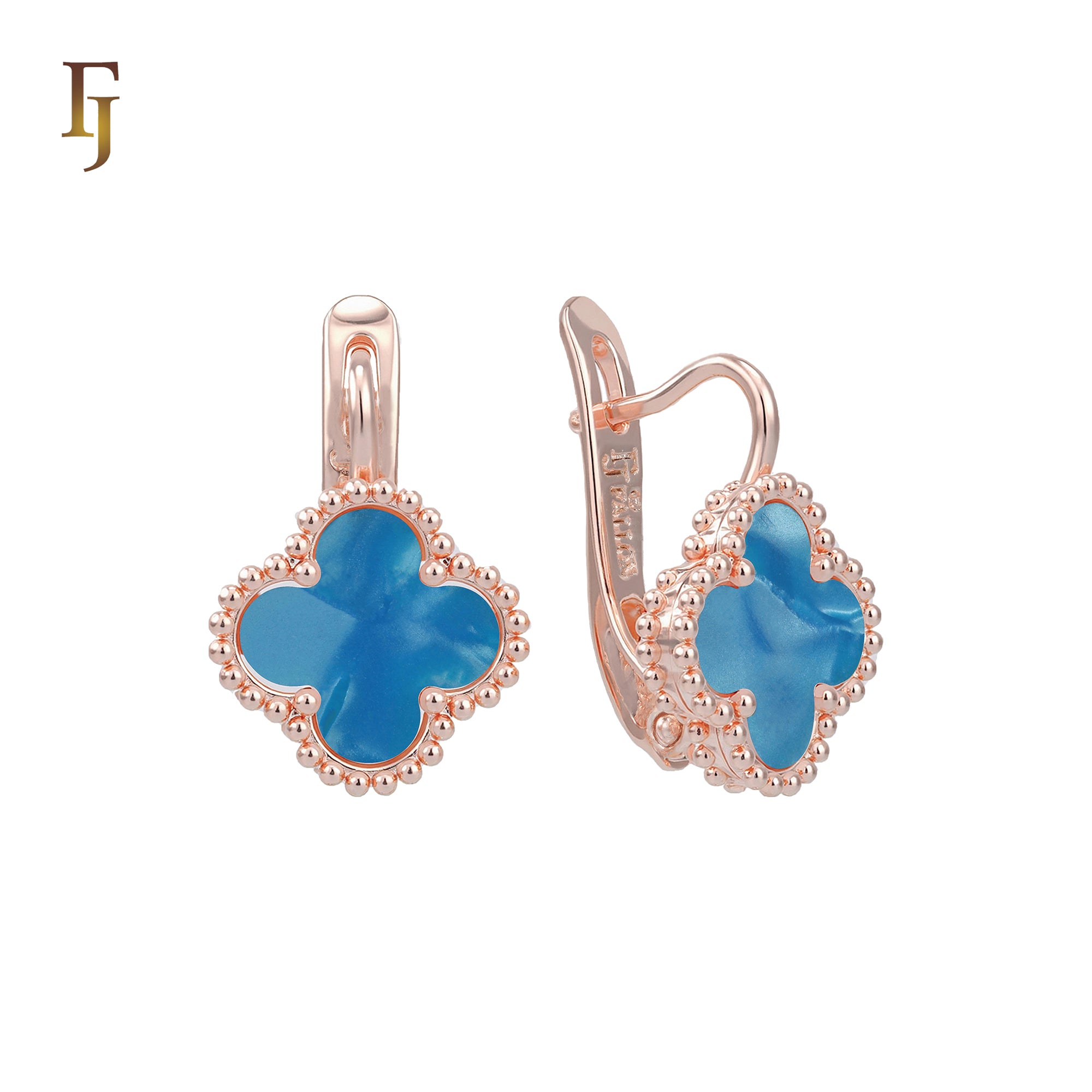 🔥 Rose Gold Russian Lock Earrings – Colorful Clover Enamel with Beaded Frame | Classic Non-Tarnish Jewelry by FJ