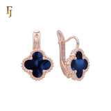 🔥 Rose Gold Russian Lock Earrings – Colorful Clover Enamel with Beaded Frame | Classic Non-Tarnish Jewelry by FJ