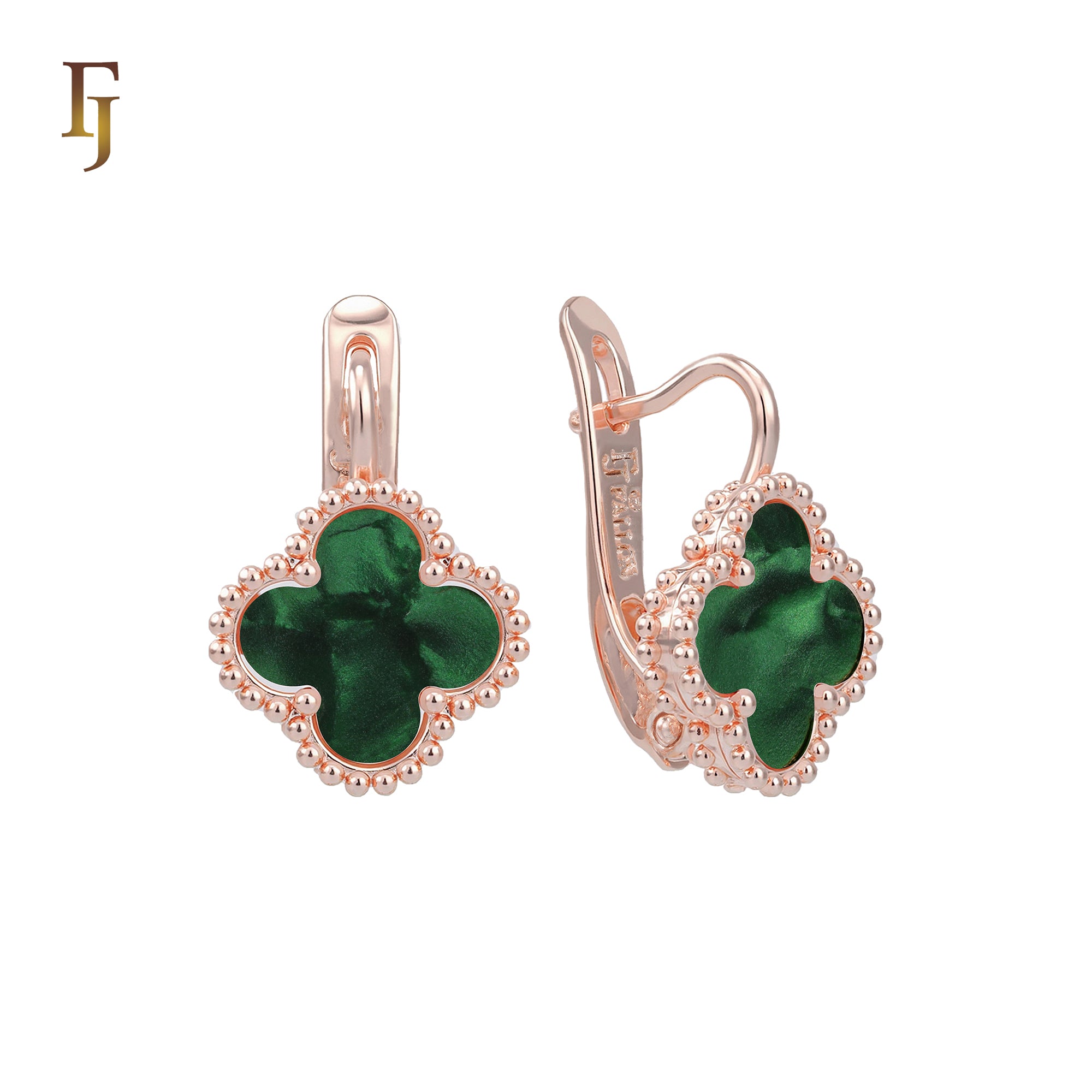 🔥 Rose Gold Russian Lock Earrings – Colorful Clover Enamel with Beaded Frame | Classic Non-Tarnish Jewelry by FJ