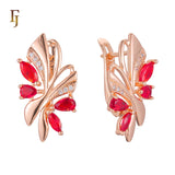 Gold-Plated Russian Lock Earrings with Red CZ Gemstones – Elegant Butterfly Design Earrings