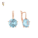 Gold Russian Lock Earrings – Round Light Purple CZ Four-Prong Drop | Minimalist Non-Tarnish Jewelry by FJ