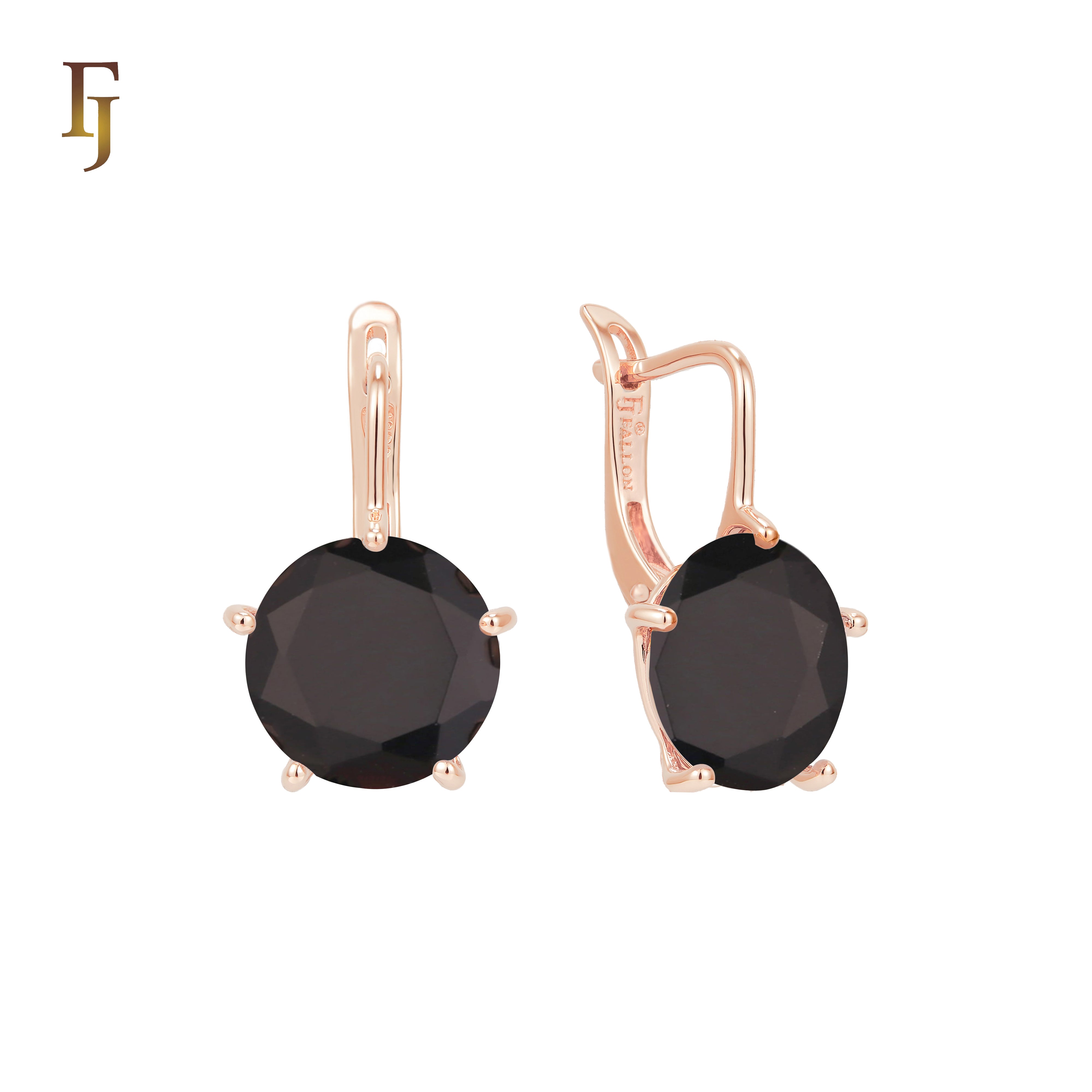 Gold Russian Lock Earrings – Round Light Purple CZ Four-Prong Drop | Minimalist Non-Tarnish Jewelry by FJ