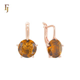 Gold Russian Lock Earrings – Round Light Purple CZ Four-Prong Drop | Minimalist Non-Tarnish Jewelry by FJ