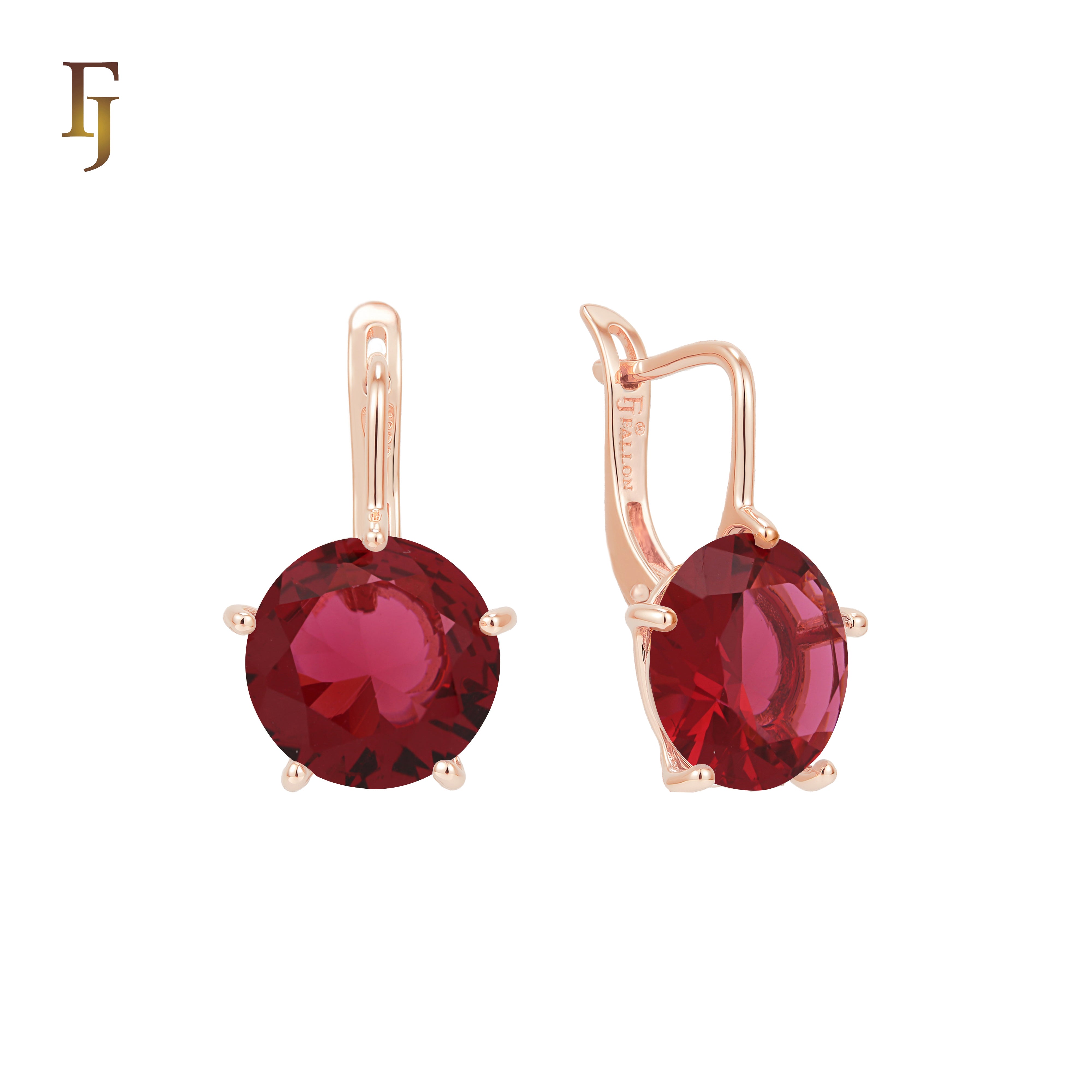 Gold Russian Lock Earrings – Round Light Purple CZ Four-Prong Drop | Minimalist Non-Tarnish Jewelry by FJ