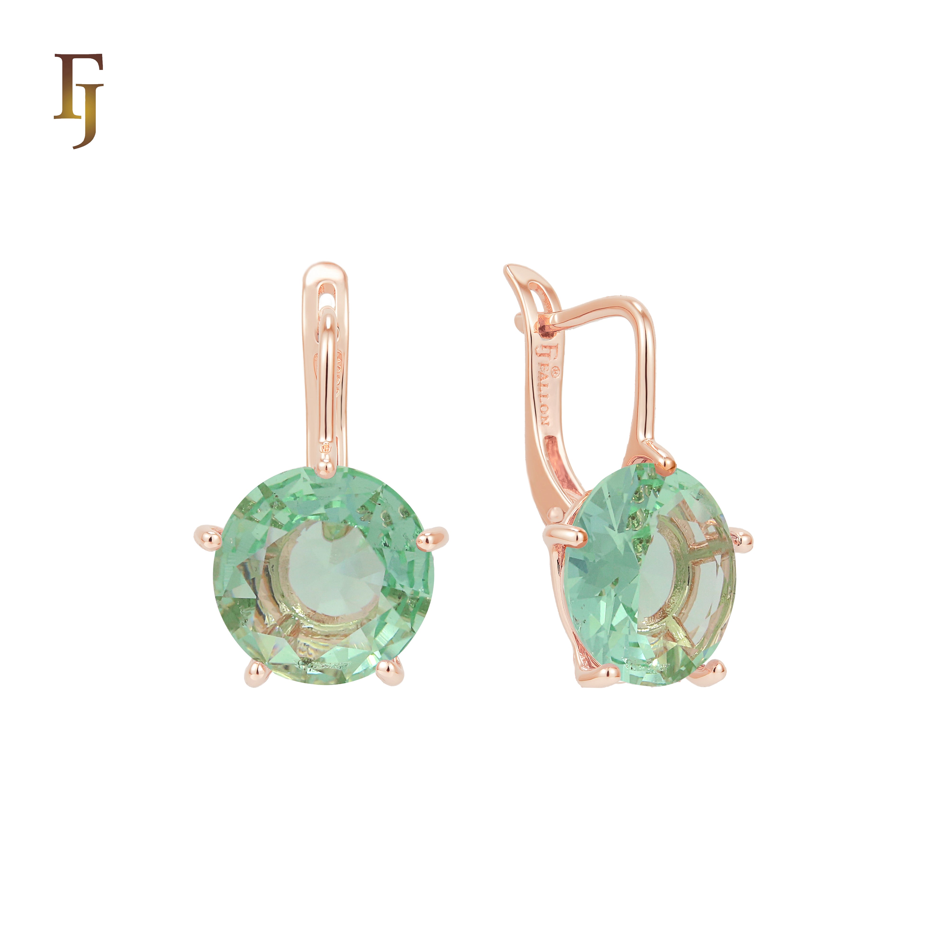 Gold Russian Lock Earrings – Round Light Purple CZ Four-Prong Drop | Minimalist Non-Tarnish Jewelry by FJ