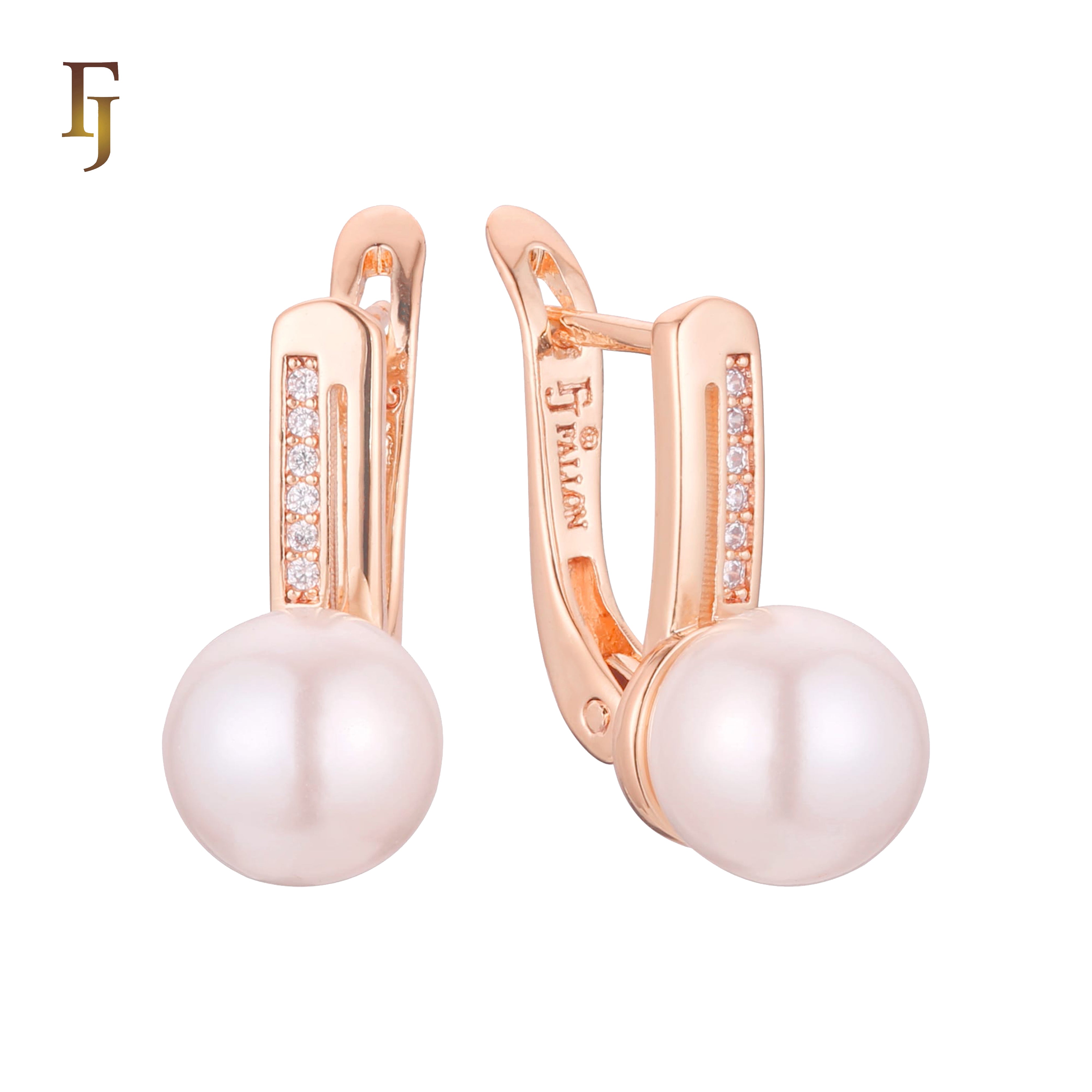 Gold-Plated Russian Lock Earrings with Simulated Pearl Drop and CZ Accents – Elegant Bridal Jewelry