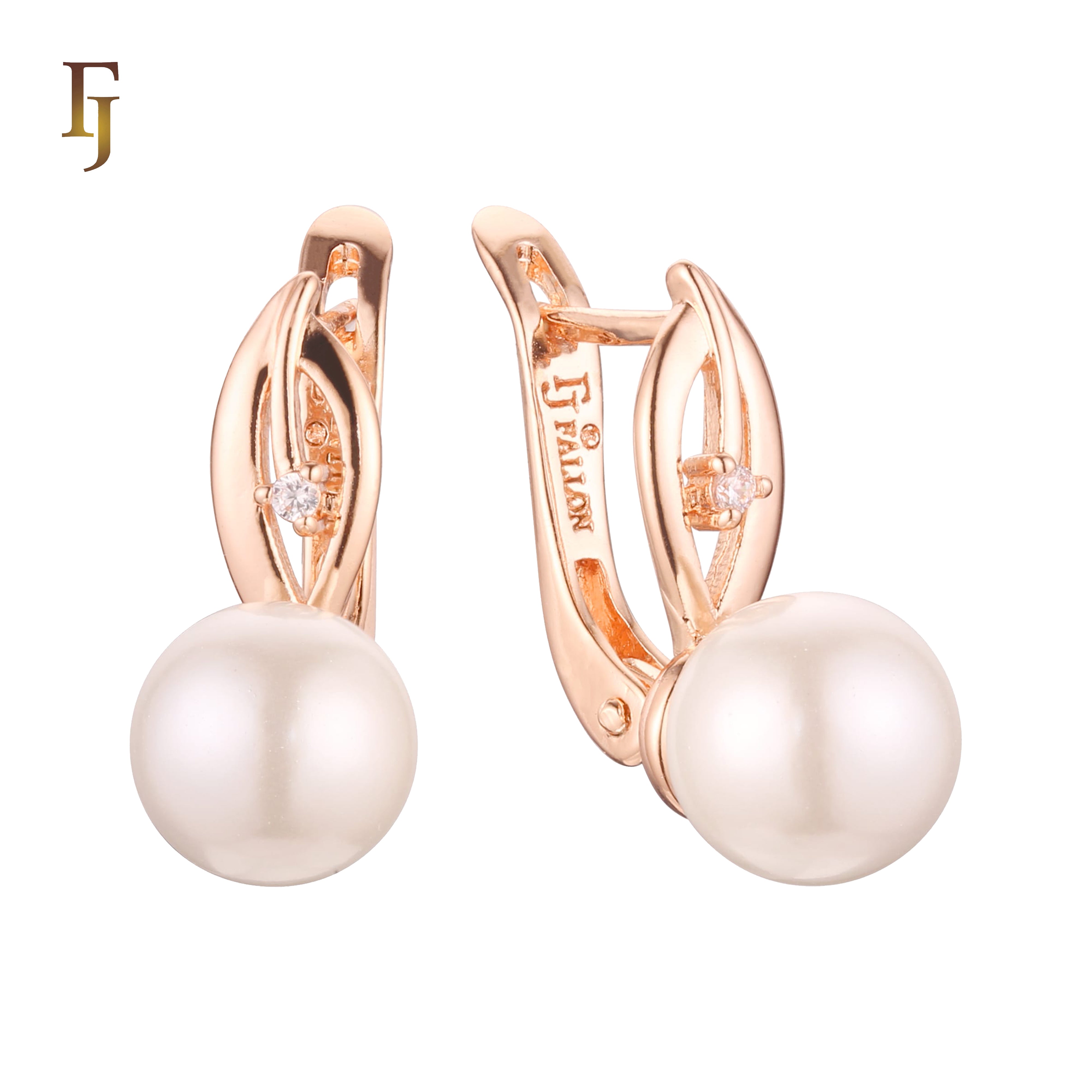 Gold-Plated Russian Lock Earrings with Simulated Pearl and CZ Accent – Classic Drop Earrings