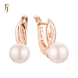 Gold-Plated Russian Lock Earrings with Simulated Pearl and CZ Accent – Classic Drop Earrings