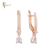 Teardrop white CZs drop Russian Lock Rose Gold Earrings