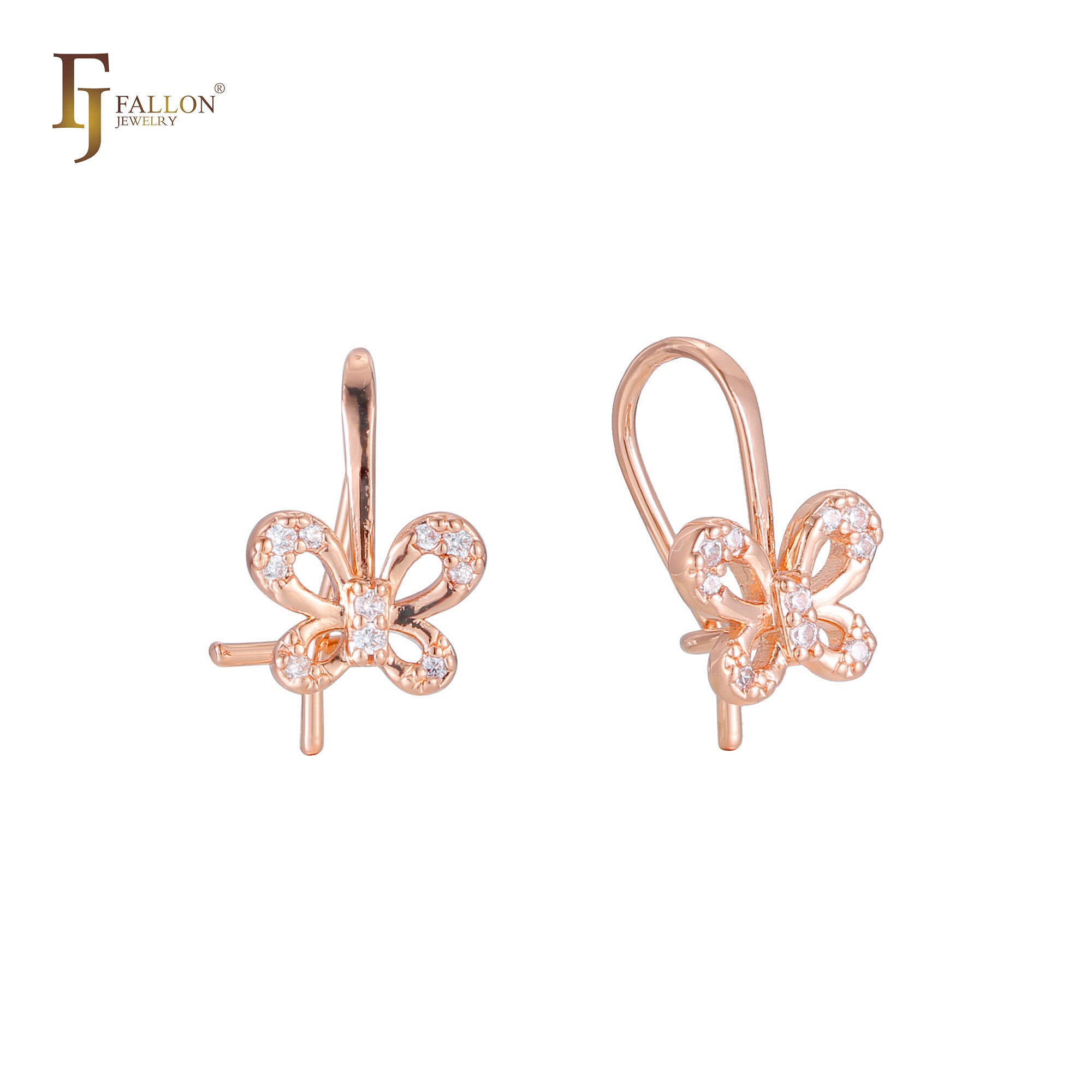 Butterfly wire hook child earrings in 14K Gold, Rose Gold plating colors