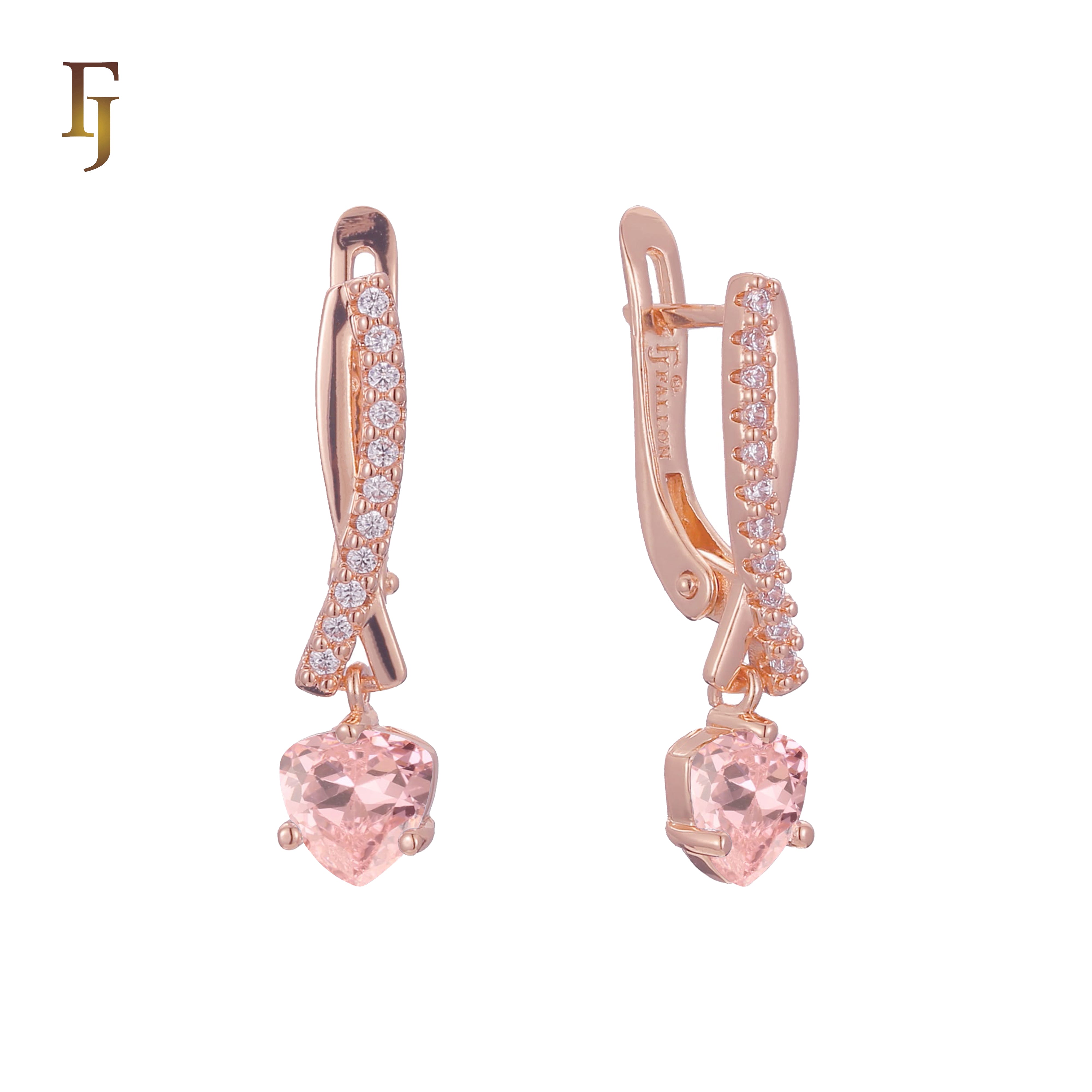 Solitaire drop cluster earrings plated in 14K Gold, Rose Gold, two tone