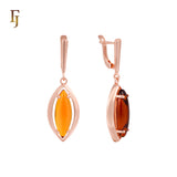 🔥 Gold Russian Lock Earrings – Orange Marquise CZ Drop with Minimalist Open Frame | Elegant Non-Tarnish Jewelry by FJ