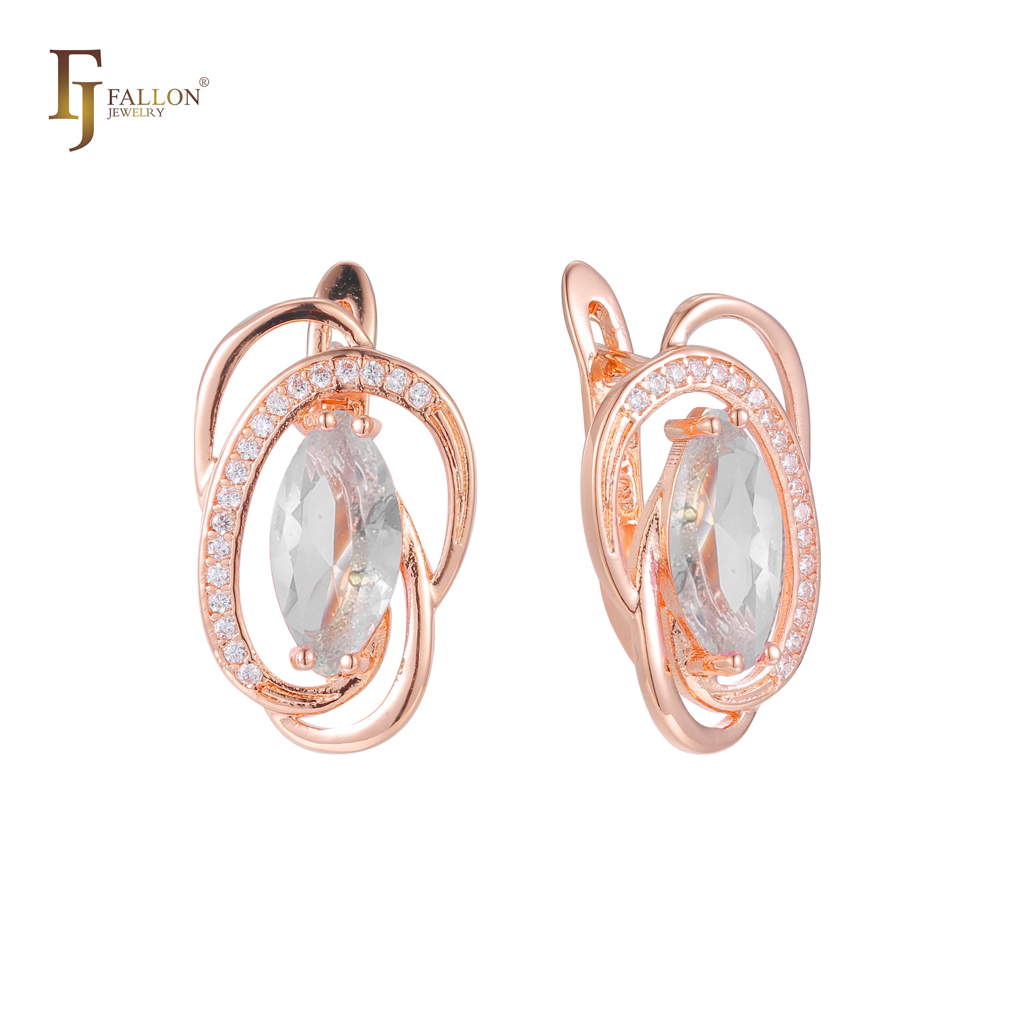 Solitär-Marquise-Ohrringe aus 14 Karat Gold und Roségold, zweifarbig