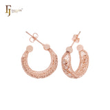 Geometric Net mesh Cluster CZs 14K Gold, Rose Gold stud earrings