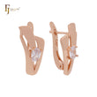 Solitaire white CZs irregular geometric shaped Rose Gold Russian Lock Earrings