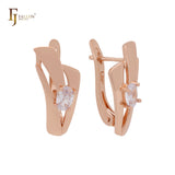 Solitaire white CZs irregular geometric shaped Rose Gold Russian Lock Earrings