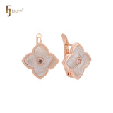 🔥 Lotus lucky white or black colorful clover Rose Gold Russian Lock Earrings