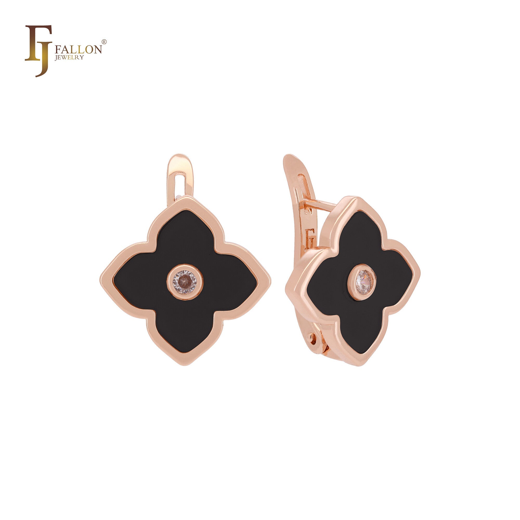 🔥 Lotus lucky white or black colorful clover Rose Gold Russian Lock Earrings