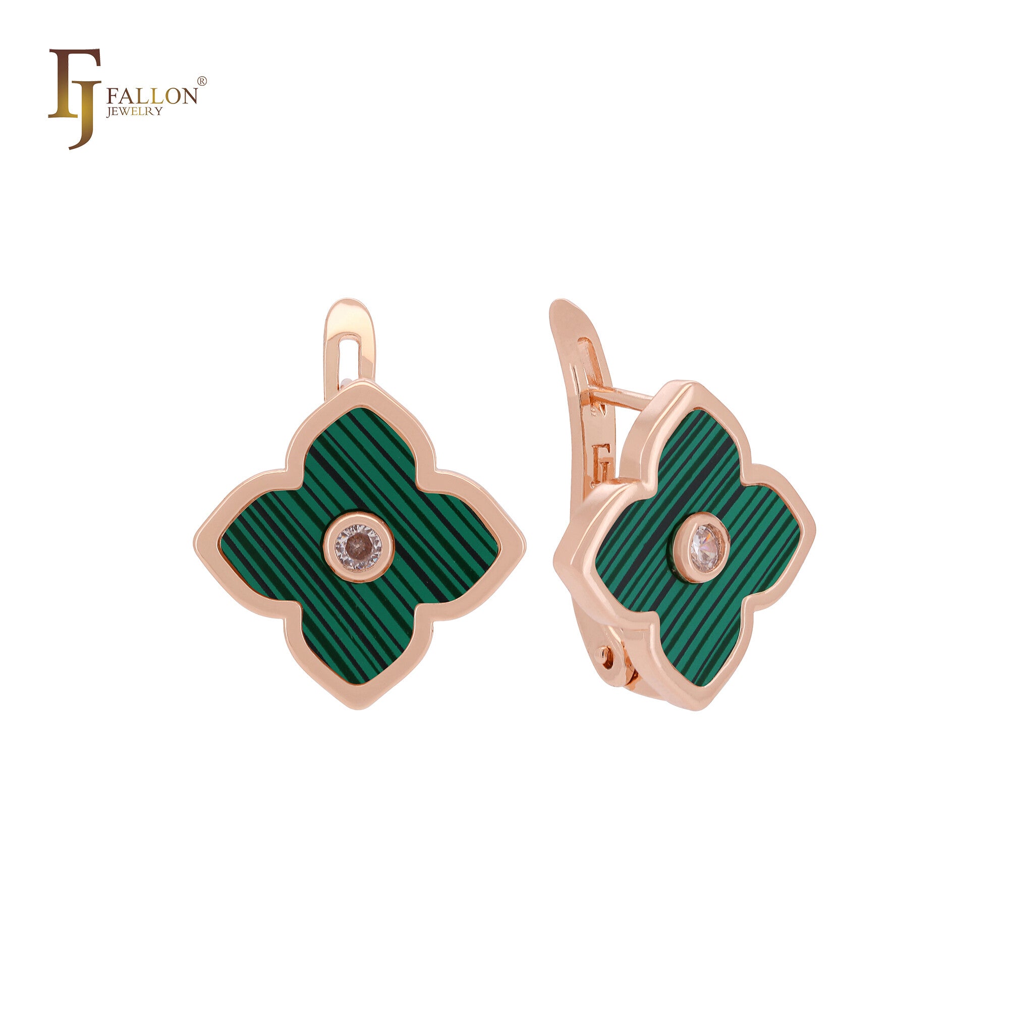 🔥 Lotus lucky white or black colorful clover Rose Gold Russian Lock Earrings