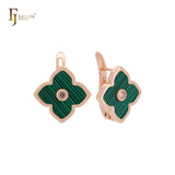 🔥 Lotus lucky white or black colorful clover Rose Gold Russian Lock Earrings