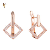 Rose Gold Geometric Square Earrings with Clear CZ – Elegant Minimalist Russian Lock Earrings for Women