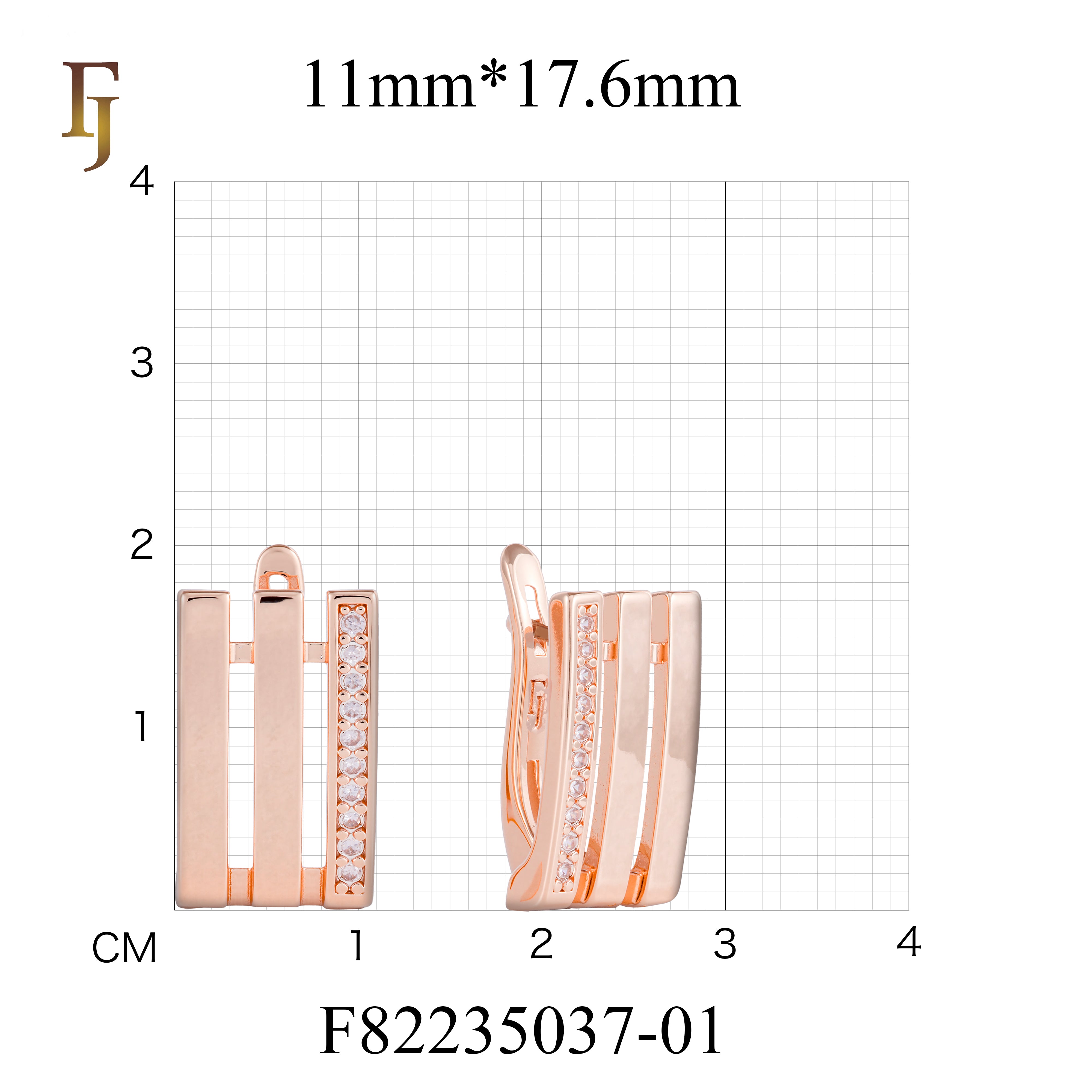 Rose Gold Triple Bar Earrings with Clear CZ – Modern Vertical Russian Lock Earrings for Women