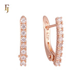Row of cluster white CZs Rose Gold, two tone Russian Lock Earrings