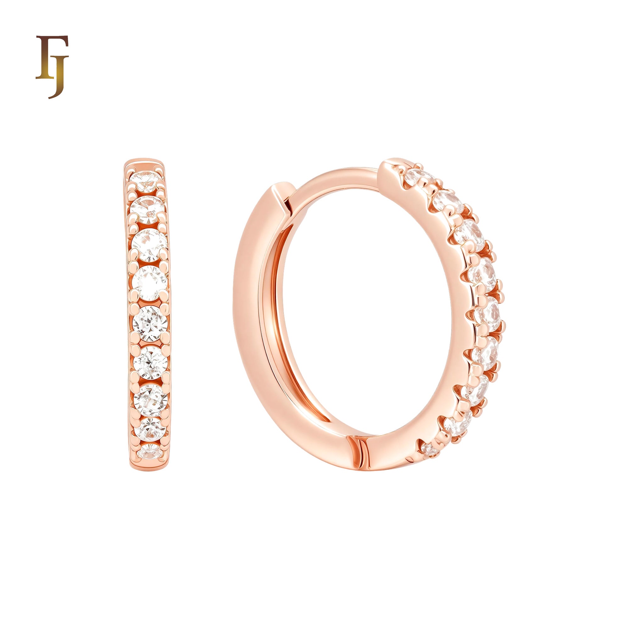 Minimalism eternity of cluster paved white CZs rounded Rose Gold Hoop Earrings