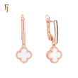 🔥 Rose Gold Drop Earrings with White Clover Charm – Elegant Russian Lock Earrings for Women