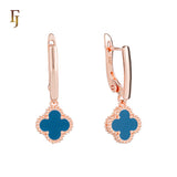 🔥 Rose Gold Drop Earrings with White Clover Charm – Elegant Russian Lock Earrings for Women