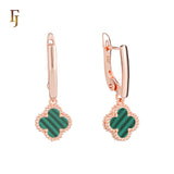 🔥 Rose Gold Drop Earrings with White Clover Charm – Elegant Russian Lock Earrings for Women