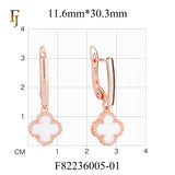 🔥 Rose Gold Drop Earrings with White Clover Charm – Elegant Russian Lock Earrings for Women