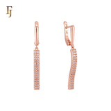 Wavy curved Cluster white CZs Rose Gold drop Russian Lock Earrings