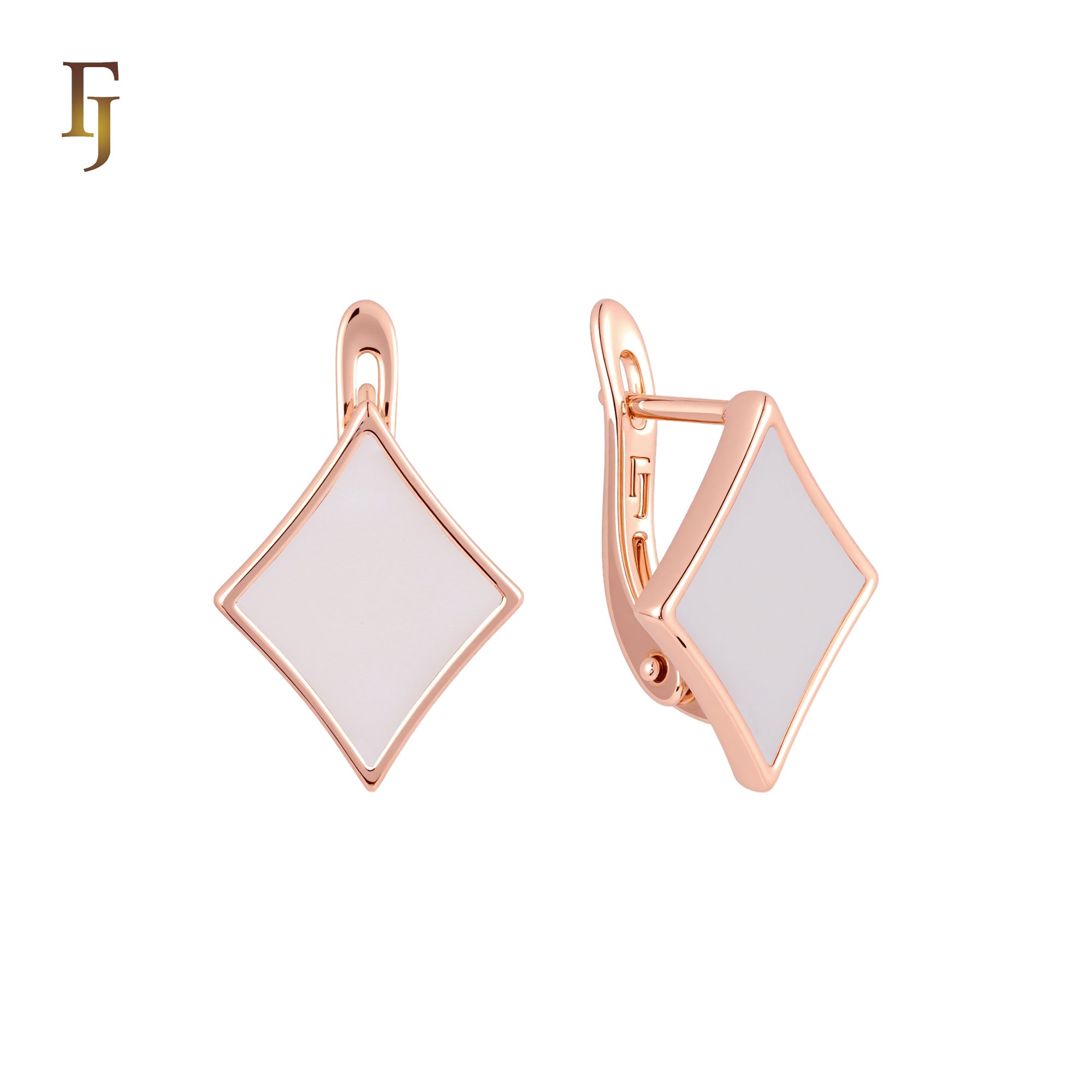 Poker the diamond red onyx Rose Gold Russian Lock Earrings